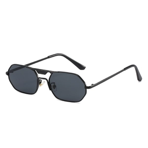 Retro square metal sunglasses with black frame and double bridge for men and women