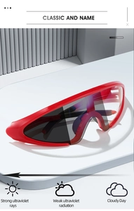 Detail of photochromic cycling sunglasses showing lens tint changes under UV light
