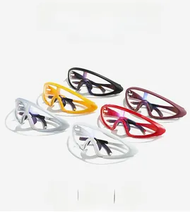 Collection of oversized wraparound cycling sunglasses in six vibrant aerodynamic colors