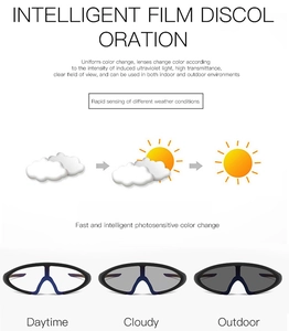 Detail showing photochromic cycling lens tints in daytime, cloudy, and outdoor light