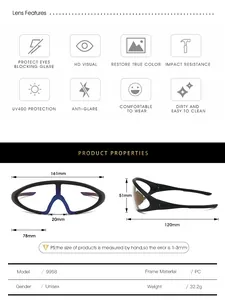 Cycling sunglasses size chart showing 161mm frame width and PC material specs