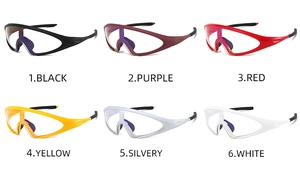 Cycling sunglasses detail showing six available frame colors in a grid arrangement