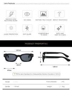 Detailed size guide and technical specifications for retro square frame sunglasses
