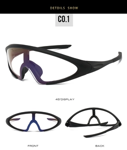 Detailed multi-angle views of black sports cycling sunglasses with purple coating lenses