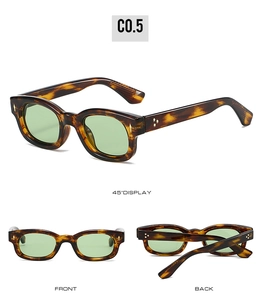 Three-view display of vintage tortoiseshell square sunglasses with light green lenses