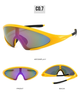 Vues détaillées des lunettes de cyclisme jaunes avec verres dégradés colorés