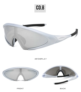Vues détaillées multi-angles de lunettes de soleil de sport argentées avec verres gris