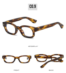 Three views of vintage tortoiseshell square frame sunglasses with metal rivet accents