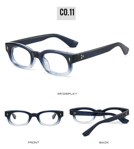 Multi-angle views of retro square blue gradient frames with gold star rivets