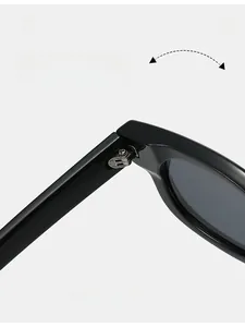 Detail of durable metal hinge on vintage black square frame sunglasses for durability