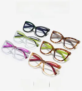 Detail view of retro cat-eye glasses frames in multiple colors and transparent styles