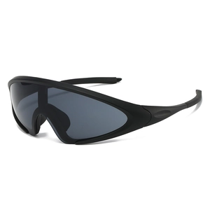 Lunettes de cyclisme aérodynamiques noir mat avec grands verres gris de protection UV