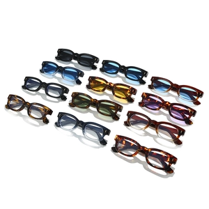 Retro rectangle thick frame sunglasses in black and tortoiseshell finishes with colored lenses