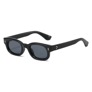 Classic black square frame sunglasses with golden rivets and dark grey UV lenses