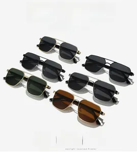 Detailed collection of square aviator sunglasses with metal double bridge and assorted lenses