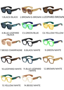 Detailed matrix display of trendy square frame sunglasses in 14 various color options