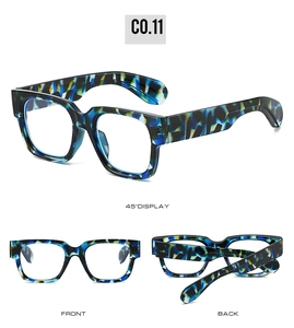 Detailed views of square acetate sunglasses in blue marble texture, model C0.11