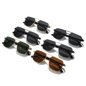 Classic lightweight double-bridge square pilot sunglasses for men with multiple lens colors