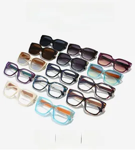 Detailed grid of stylish square frame sunglasses in multiple colors on white background