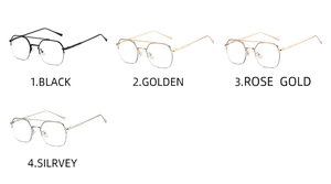 Detail view of anti-blue light glasses with irregular polygon metal frames in four colors