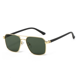 Classic pilot sunglasses with gold double-bridge frame and green polarized lenses