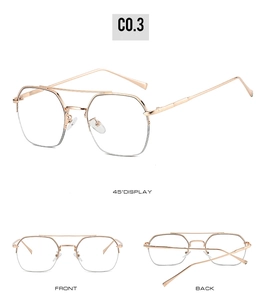 Detailed views of rose gold half-rim hexagonal glasses with stylish double bridge design