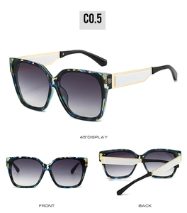 Multiple views of tortoise square sunglasses with gradient lenses and decorative temples