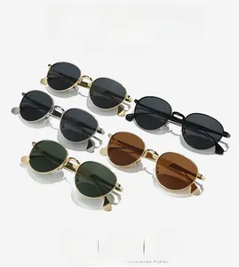 Détails de cinq couleurs de lunettes de soleil ovales en métal avec montures polies