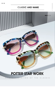 Detail of fashion oversized sunglasses with arrow decoration and leopard print pattern