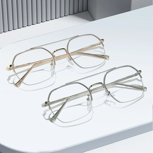 Ultralight blue light blocking pilot glasses with geometric polygon metal double bridge frame
