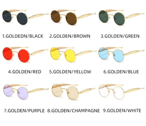 Détails de lunettes de soleil ovales rétro avec neuf verres colorés et monture dorée