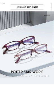 Detailansicht der stylischen violetten Blaulichtfilter-Brille auf einem Verkaufsständer