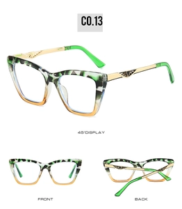 Detail view of cat-eye sunglasses with tortoise frame and gold geometric metal temples