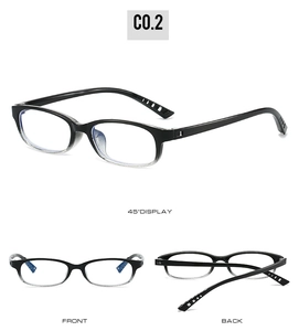 Drei Ansichten der quadratischen Brille in Schwarz-Verlauf mit Blaulichtfilter-Linsen