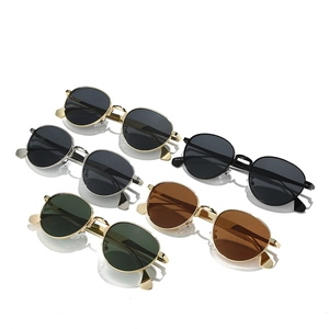 Lunettes de soleil rétro à monture ovale en métal, cinq couleurs avec protection UV