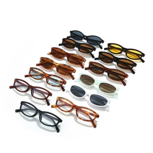 Matrix display of stylish oval and rectangular sunglasses in various trendy colors