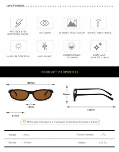 Detailed size specifications for rectangular sunglasses including frame width and arm length
