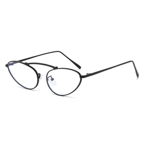 Cat eye glasses with double bridge black metal frame and anti blue light lenses