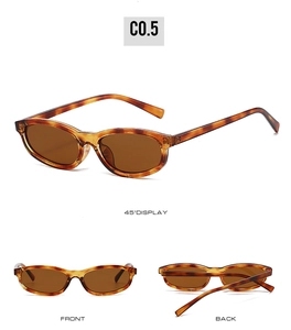 Three-view layout of oval tortoise shell sunglasses with dark brown lenses
