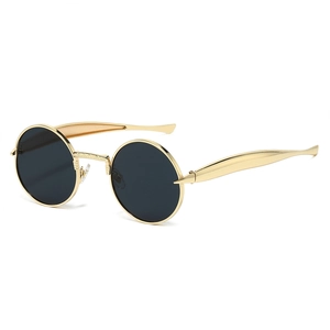Lunettes de soleil ovales rétro avec monture en métal doré et verres foncés pour unisexe