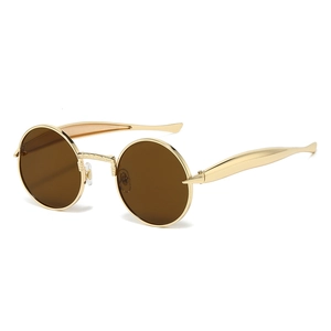 Lunettes de soleil ovales rétro avec monture dorée et verres marron pour hommes et femmes