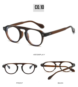 Detaillierte Dreiseitenansicht der runden Vintage-Sonnenbrille in Braun aus allen Winkeln