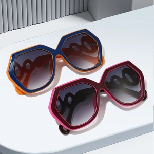 Fashionable oversized geometric sunglasses with unique hollowed ring temples in bold colors