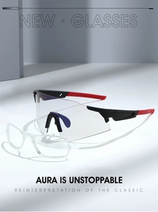 Detail of cycling sports glasses with a built-in removable inner myopia frame insert