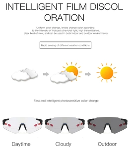 Detail showing intelligent photochromic lenses transitioning for outdoor cycling sports