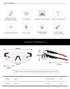 Detailed view of 30g cycling glasses featuring PC frame, UV400 lenses and myopia frame insert