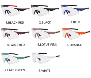 Color matrix showing 8 variations of cycling glasses with tinted and clear lenses