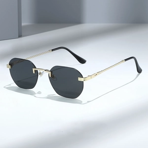 Rimless Sunglasses Metal Geometric Frame UV400 Gradient Luxury Vintage Street Fashion For Men Women