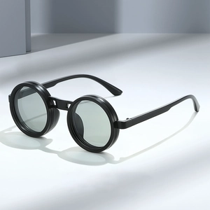 Lunettes De Soleil Steampunk Rondes Rétro Verre AC Monture PC Protection UV400 Gothique Pêche Extérieure Pour Hommes Femmes
