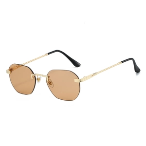Retro rimless octagonal sunglasses with gold metal frame and twisted rope temple design